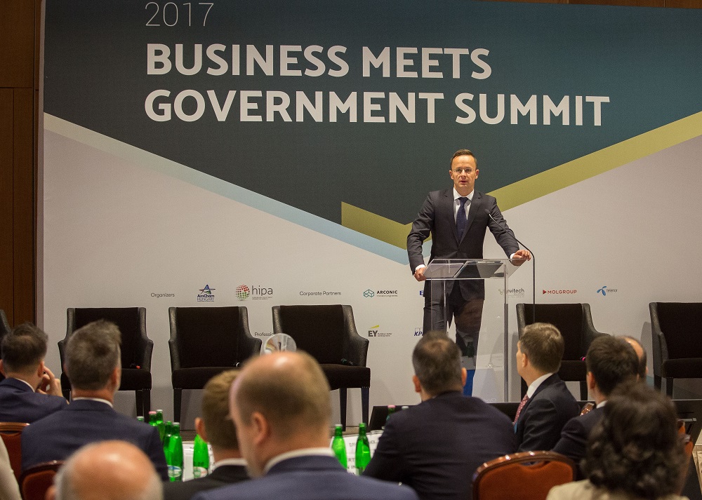 Minister Szijjártó Delivering a Keynote Address at the BMG